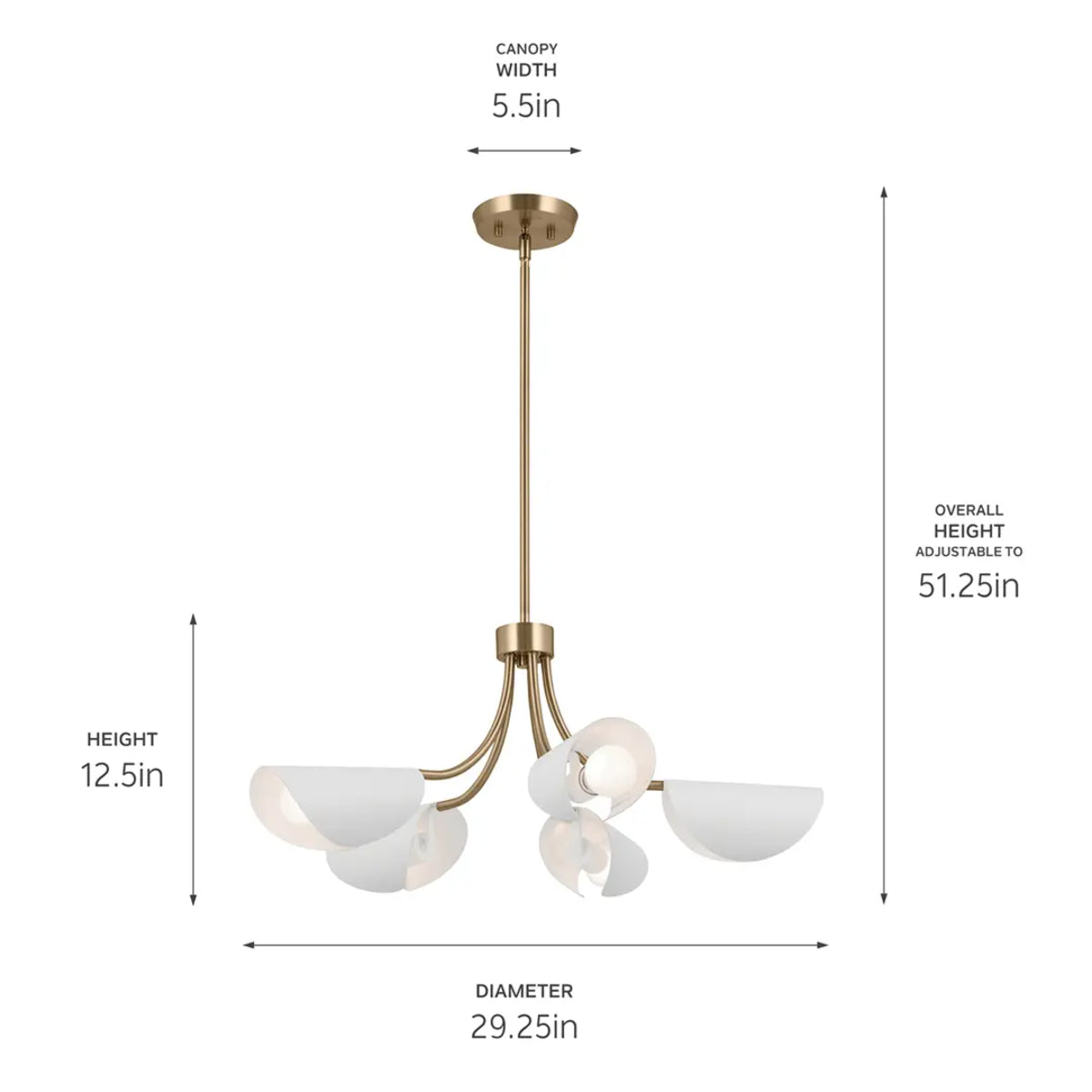 Arcus 29 in. 5 Lights Chandelier/Semi-flush Champagne Bronze Finish with White shade - Bees Lighting