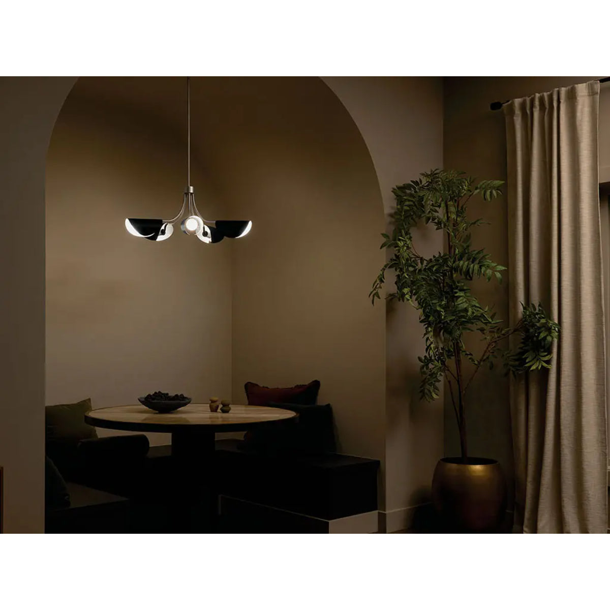 Arcus 29 in. 5 Lights Chandelier/Semi-flush Satin Nickel Finish with Black shade - Bees Lighting