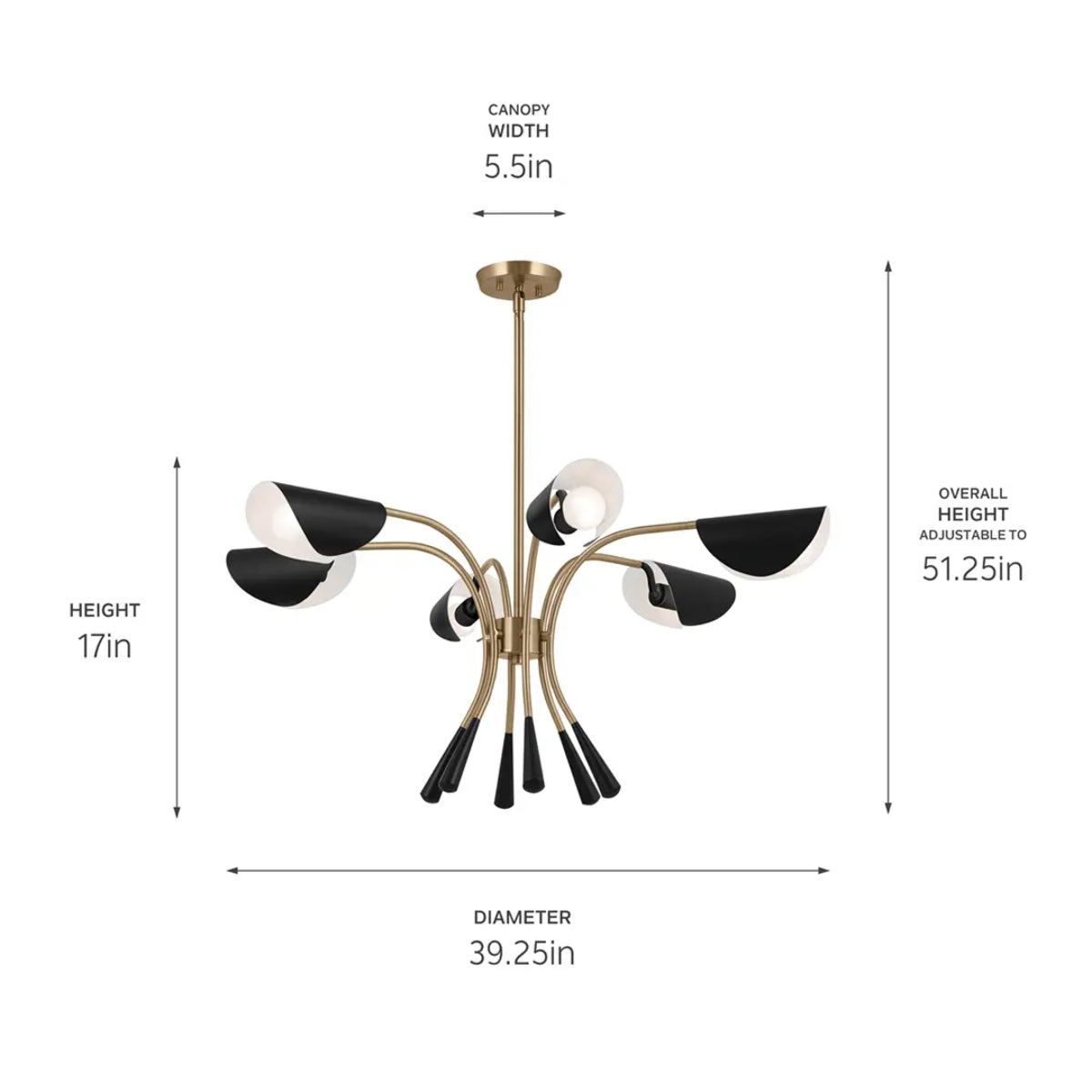 Arcus 39 in. 6 Lights Chandelier Champagne Bronze Finish with Black shade - Bees Lighting