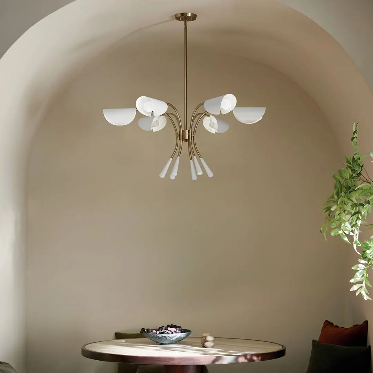 Arcus 39 in. 6 Lights Chandelier Champagne Bronze Finish with White shade - Bees Lighting