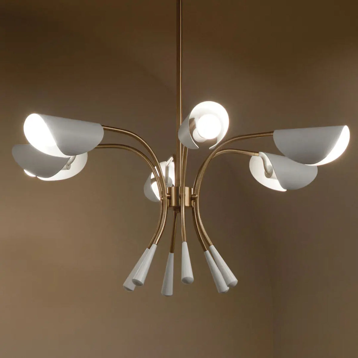 Arcus 39 in. 6 Lights Chandelier Champagne Bronze Finish with White shade - Bees Lighting