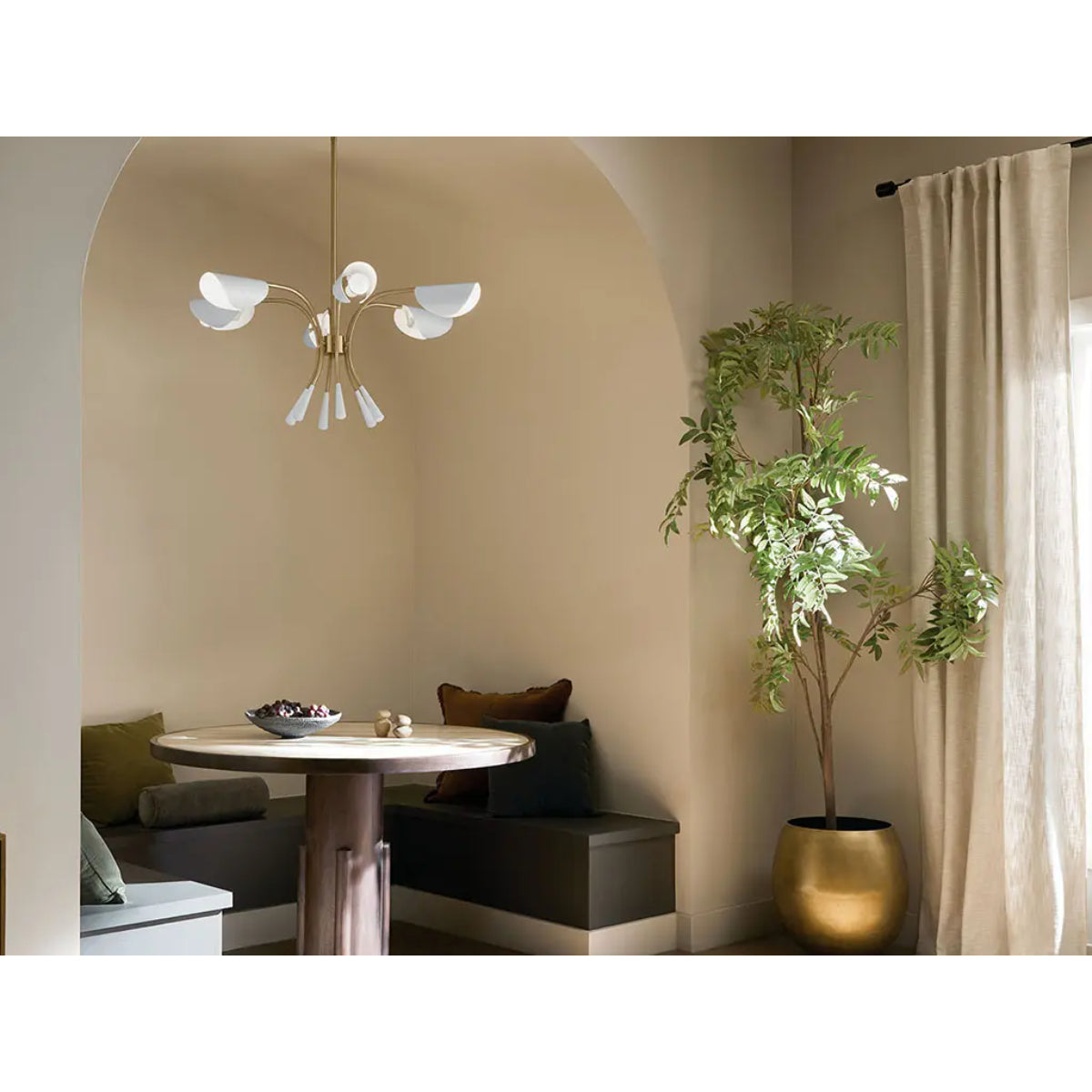Arcus 39 in. 6 Lights Chandelier Champagne Bronze Finish with White shade - Bees Lighting