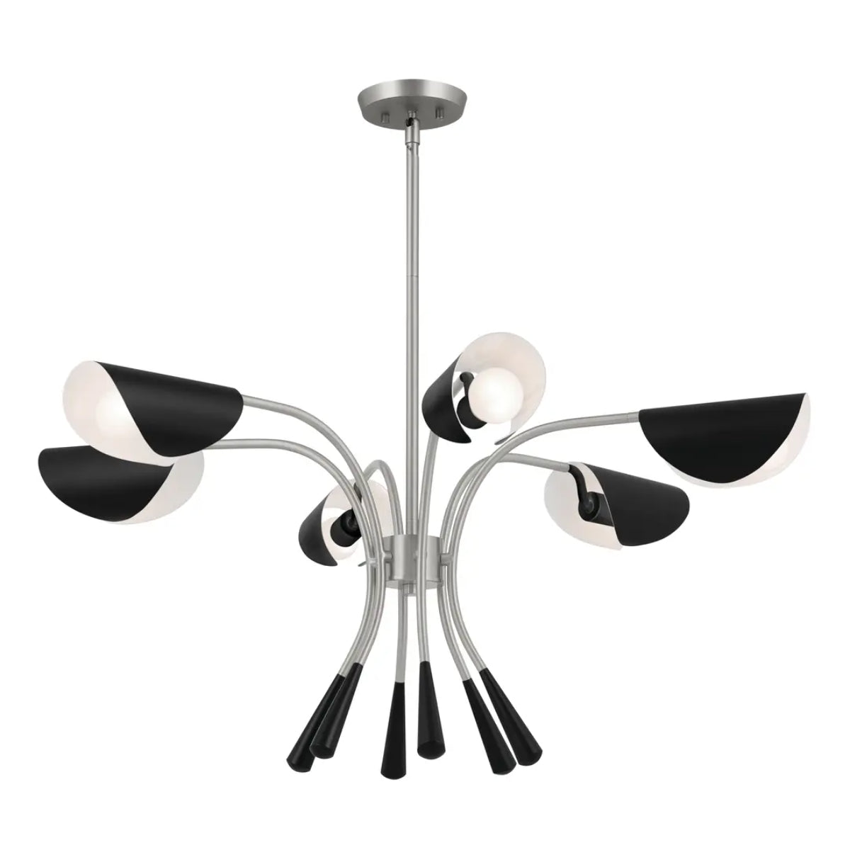 Arcus 39 in. 6 Lights Chandelier Satin Nickel Finish with Black shade - Bees Lighting