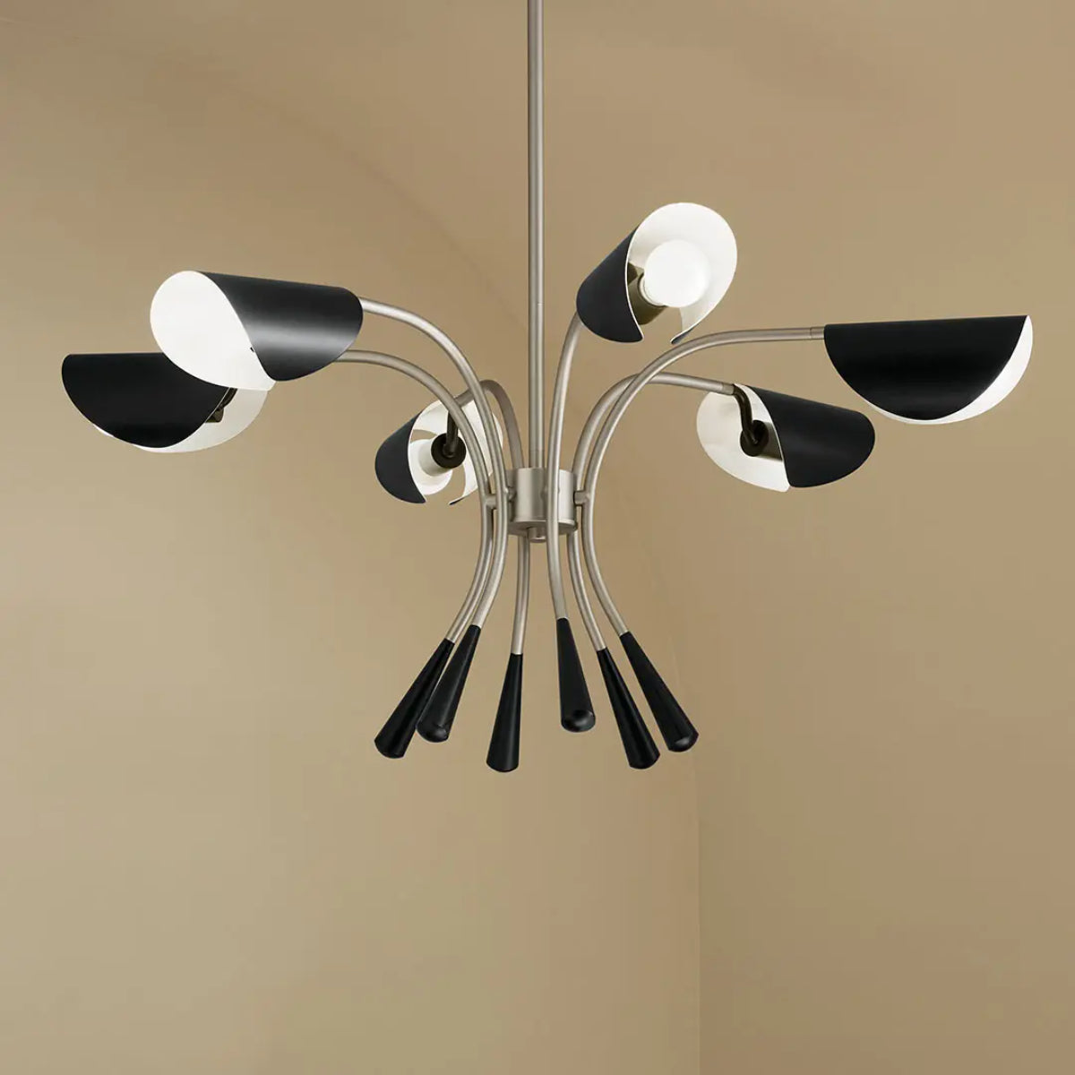 Arcus 39 in. 6 Lights Chandelier Satin Nickel Finish with Black shade - Bees Lighting
