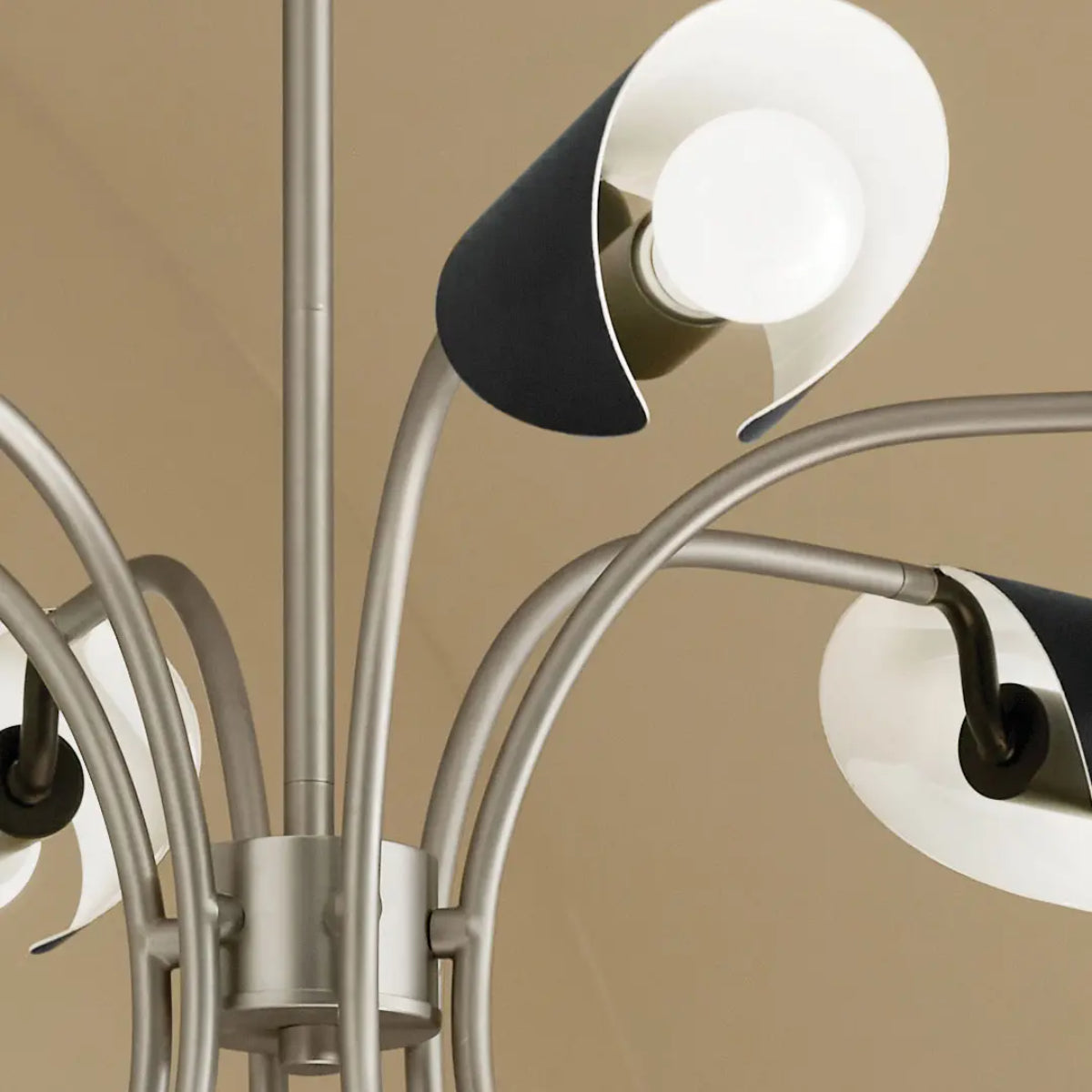 Arcus 39 in. 6 Lights Chandelier Satin Nickel Finish with Black shade - Bees Lighting