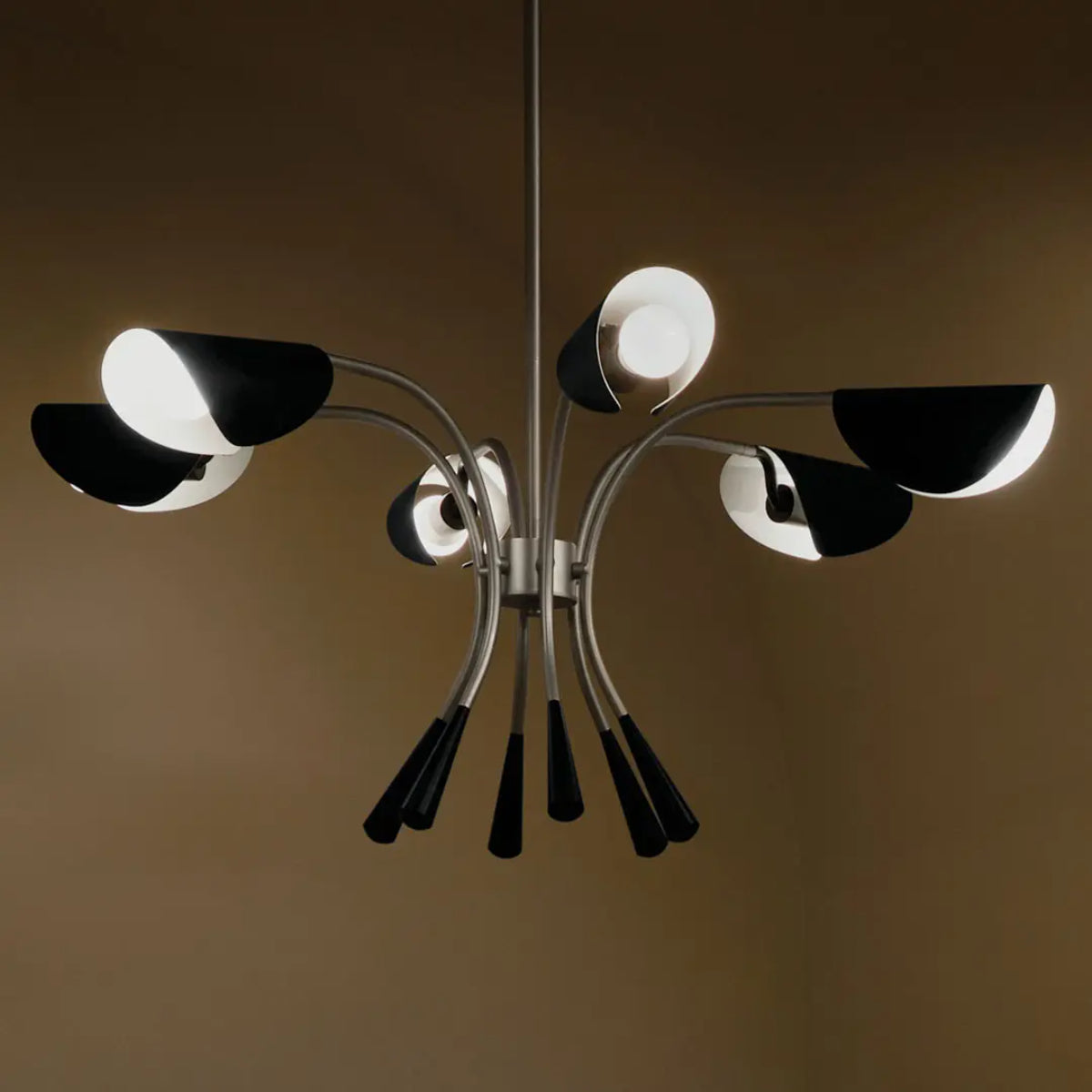 Arcus 39 in. 6 Lights Chandelier Satin Nickel Finish with Black shade - Bees Lighting