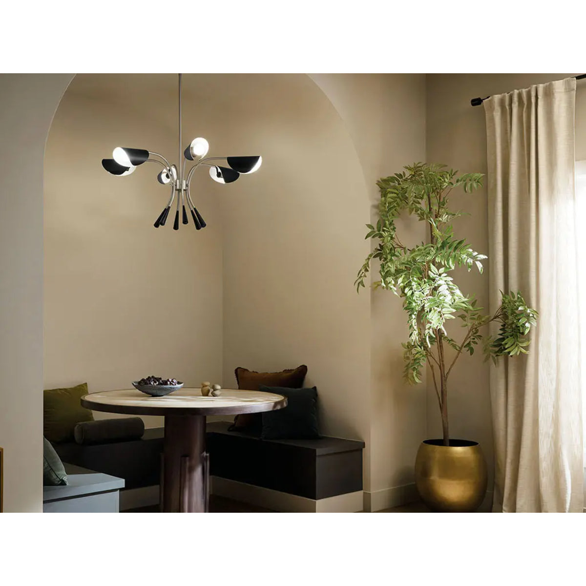 Arcus 39 in. 6 Lights Chandelier Satin Nickel Finish with Black shade - Bees Lighting