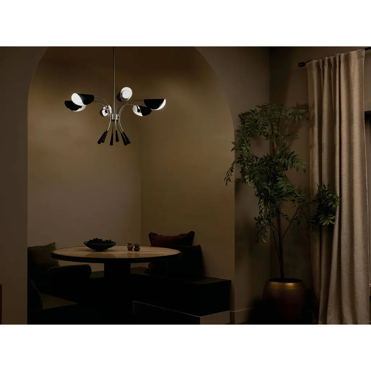Arcus 39 in. 6 Lights Chandelier Satin Nickel Finish with Black shade - Bees Lighting