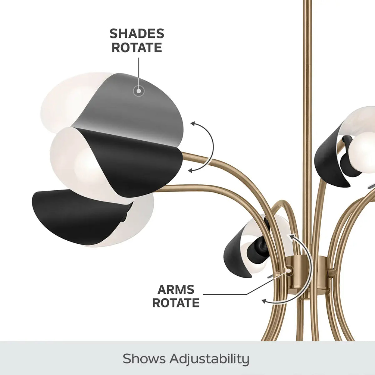 Arcus 39 in. 6 Lights Chandelier Satin Nickel Finish with Black shade - Bees Lighting