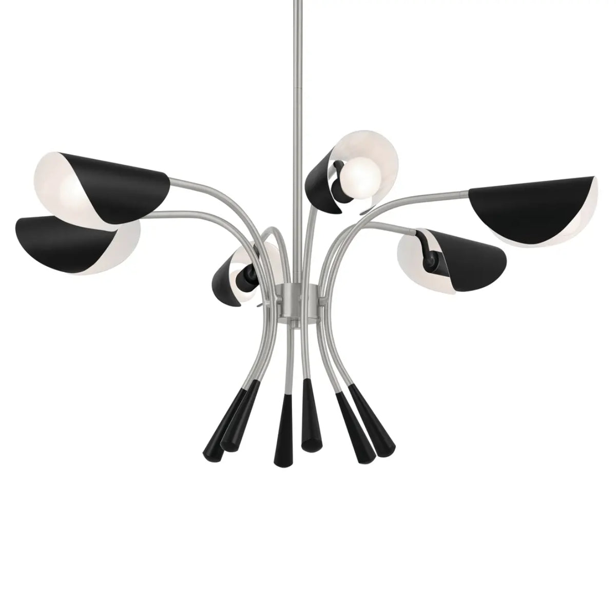 Arcus 39 in. 6 Lights Chandelier Satin Nickel Finish with Black shade - Bees Lighting