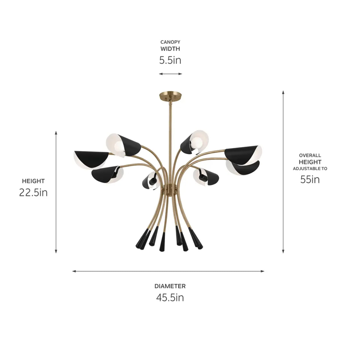 Arcus 46 in. 8 Lights Chandelier Champagne Bronze Finish with Black shade - Bees Lighting