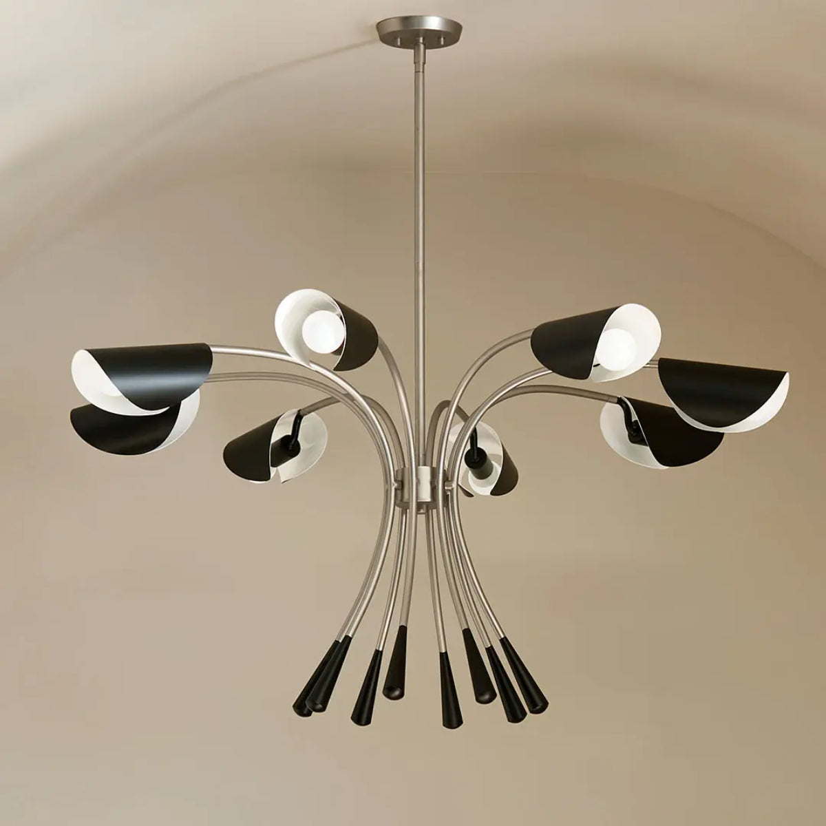 Arcus 46 in. 8 Lights Chandelier Satin Nickel Finish with Black shade - Bees Lighting