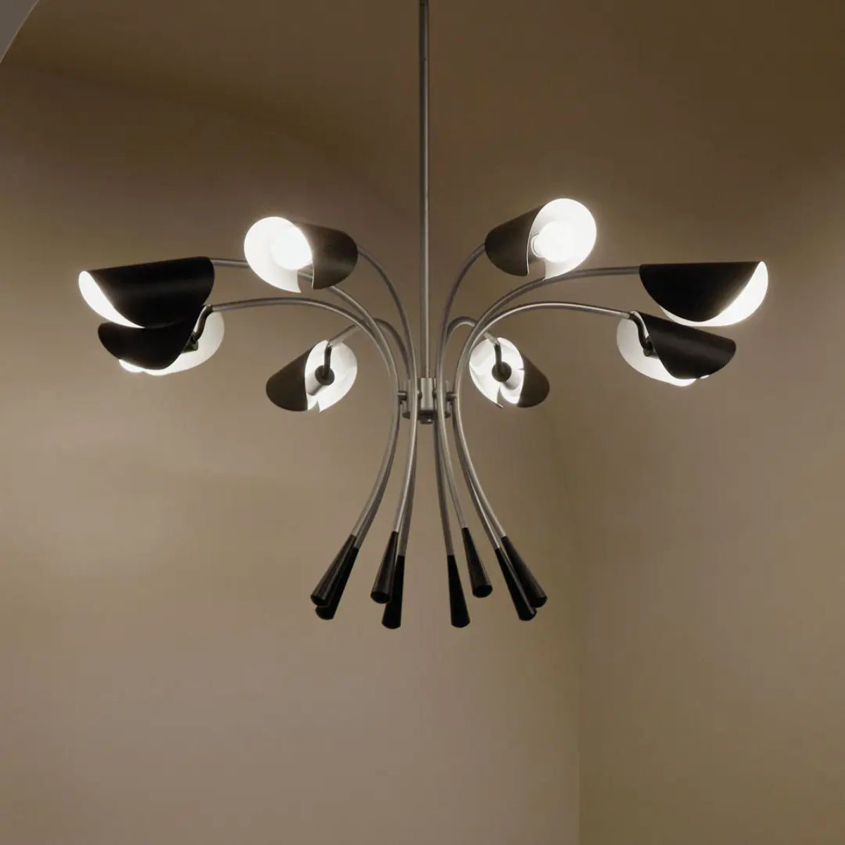 Arcus 46 in. 8 Lights Chandelier Satin Nickel Finish with Black shade - Bees Lighting