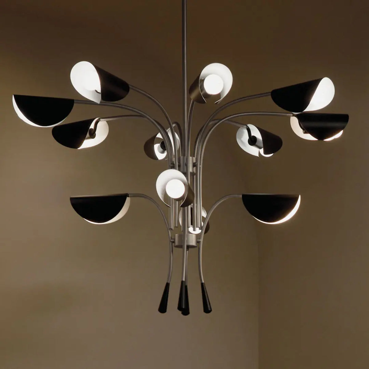 Arcus 46 in. 12 Lights Chandelier Satin Nickel Finish with Black shade - Bees Lighting