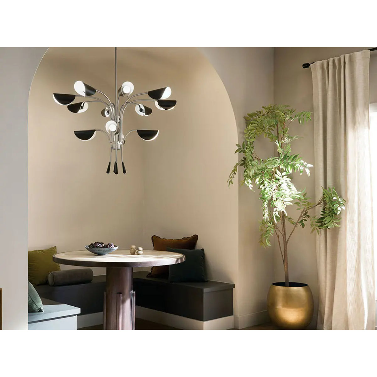 Arcus 46 in. 12 Lights Chandelier Satin Nickel Finish with Black shade - Bees Lighting