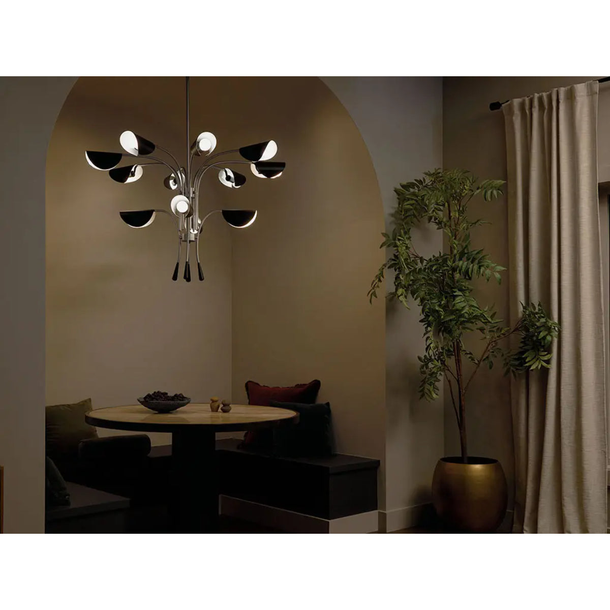 Arcus 46 in. 12 Lights Chandelier Satin Nickel Finish with Black shade - Bees Lighting