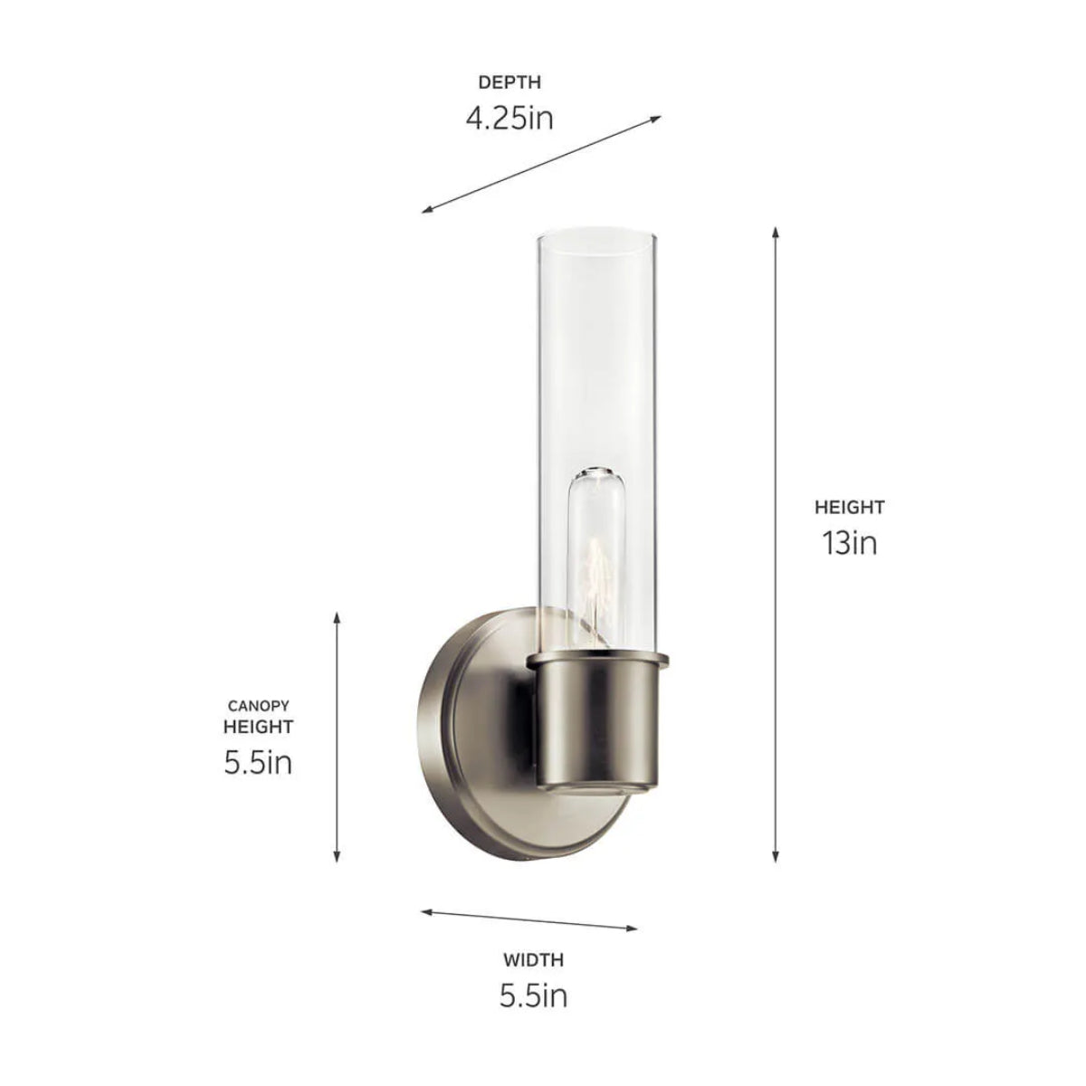 Aviv 13" 1-Light Wall Sconce, Brushed Nickel Finish - Bees Lighting