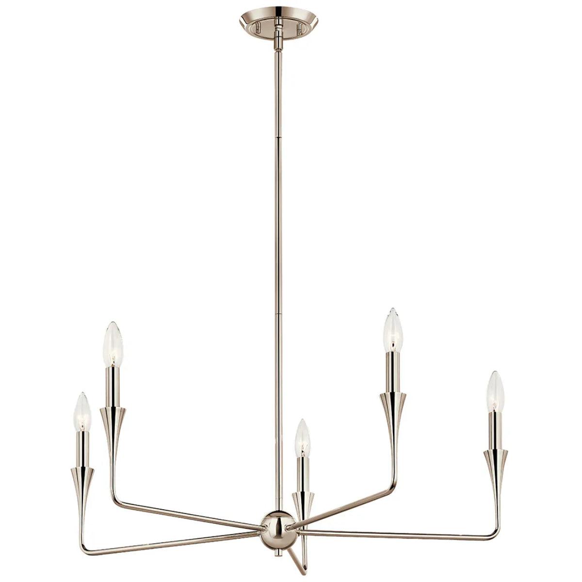 Alvaro 30" 5-Light Chandelier 1-Tier, Polished Nickel Finish - Bees Lighting