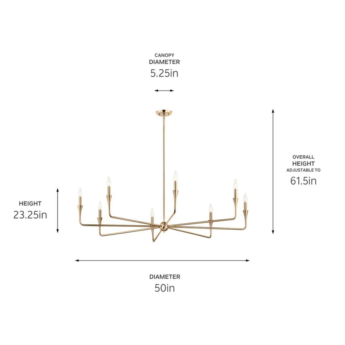 Alvaro 50" 8-Light Chandelier 1-Tier, Champagne Bronze Finish - Bees Lighting
