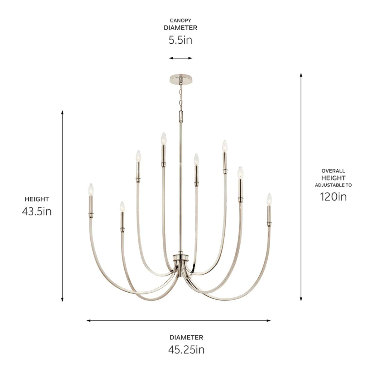 Malene 45" 8-Light Chandelier, Polished nickel Finish - Bees Lighting