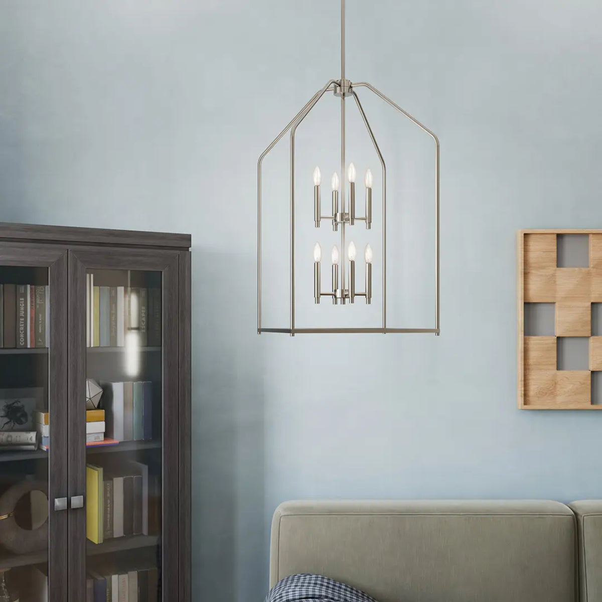 Madden 20" 8-Light Pendant Light, Brushed Nickel Finish - Bees Lighting