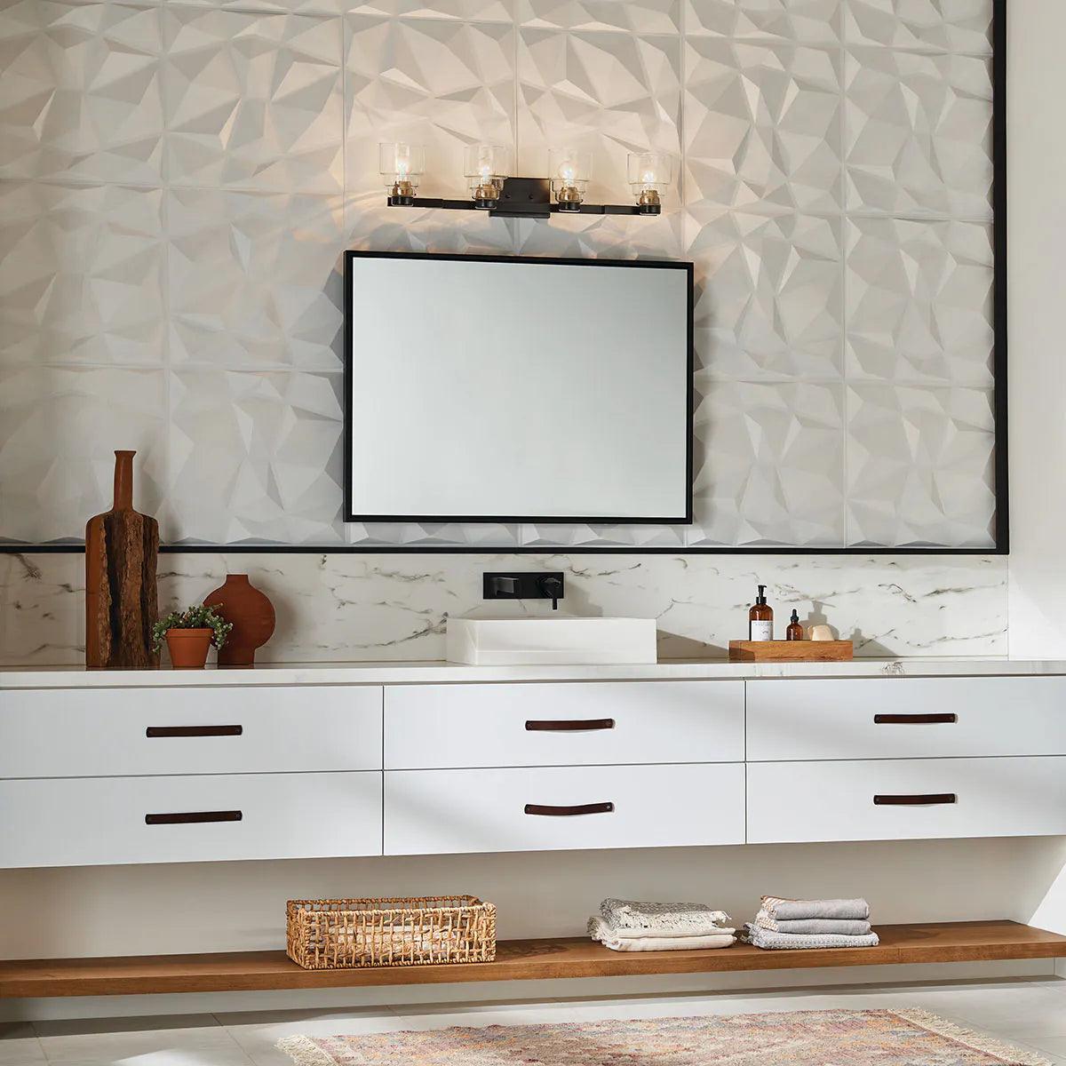 Vionnet 34 In 4-Lights Bathroom Vanity Light, Black Finish - Bees Lighting