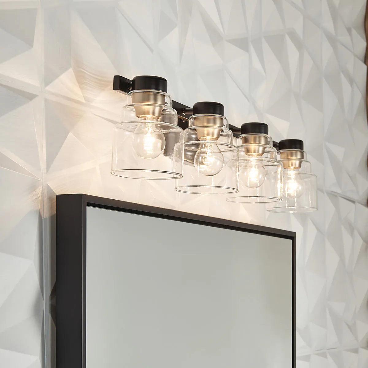 Vionnet 34 In 4-Lights Bathroom Vanity Light, Black Finish - Bees Lighting