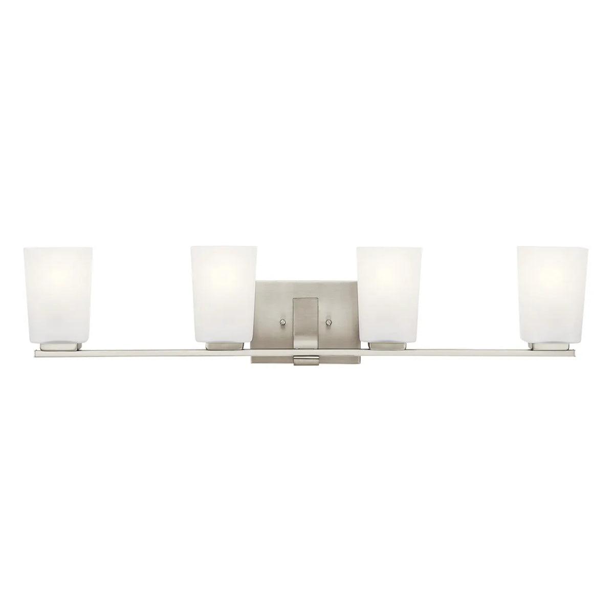 Roehm 32 In 4-Lights Bathroom Vanity Light With Clear Satin Etched Glass, Brushed Nickel Finish - Bees Lighting