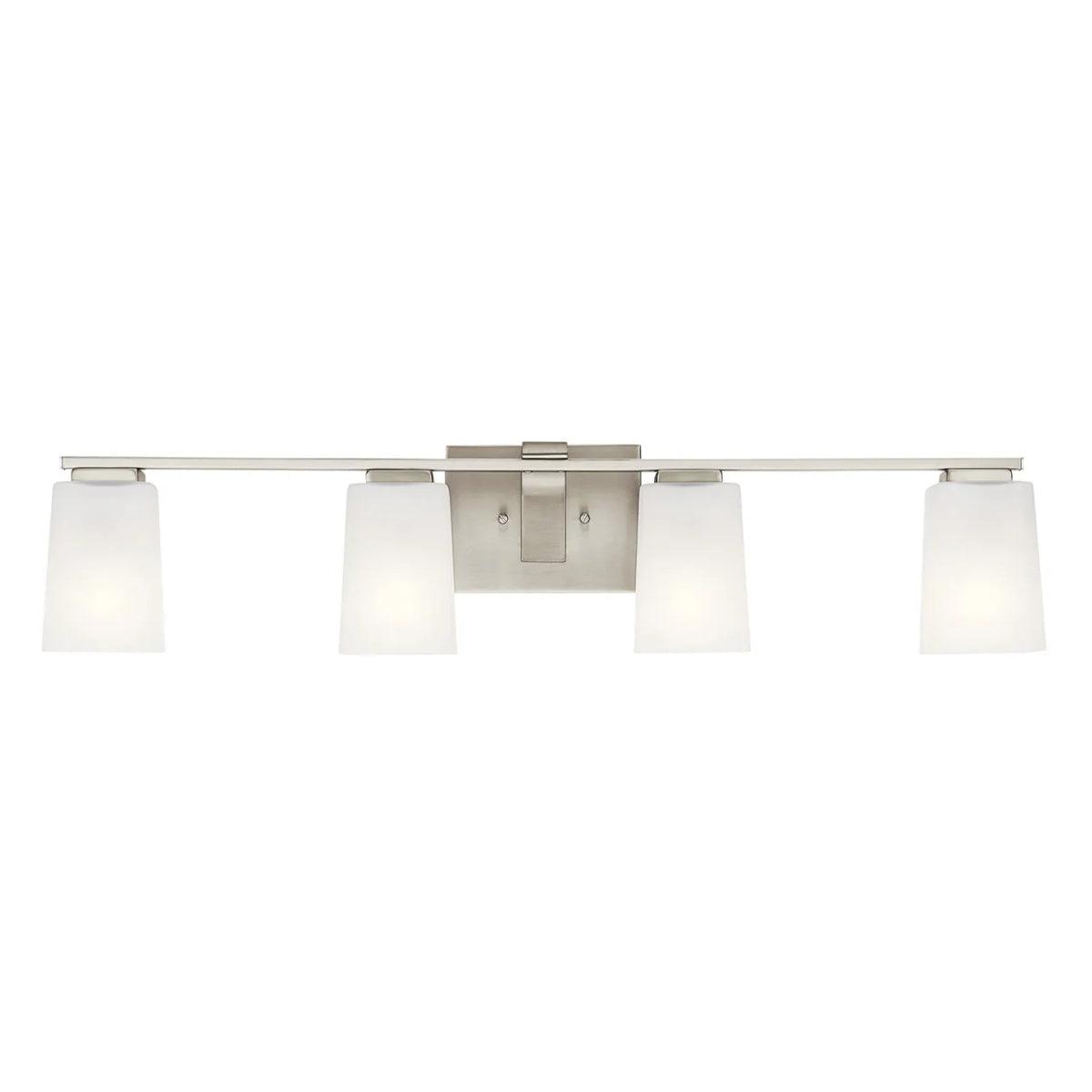 Roehm 32 In 4-Lights Bathroom Vanity Light With Clear Satin Etched Glass, Brushed Nickel Finish - Bees Lighting