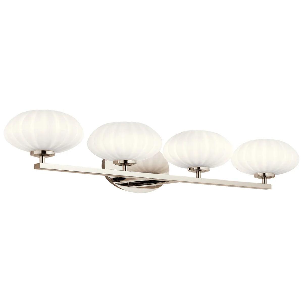 Pim 34 In 4-Lights Bathroom Vanity Light With Satin Etched Cased Opal Glass, Polished Nickel Finish - Bees Lighting