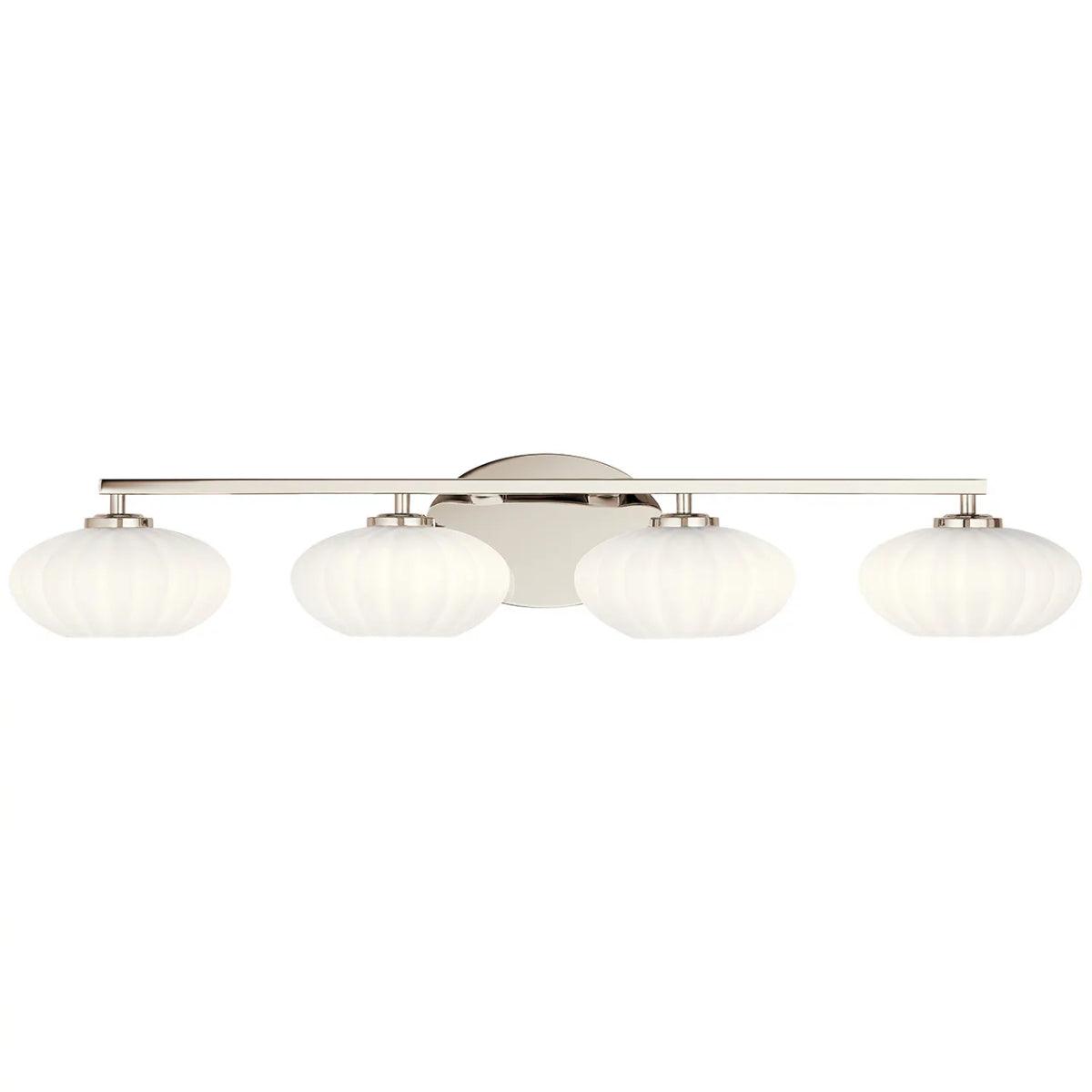Pim 34 In 4-Lights Bathroom Vanity Light With Satin Etched Cased Opal Glass, Polished Nickel Finish - Bees Lighting
