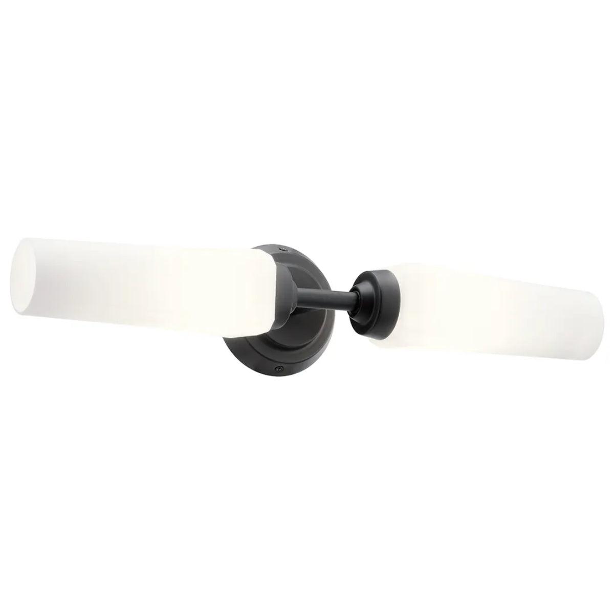 Truby 20 In 2-Lights Bathroom Vanity Light With Satin Etched Cased Opal Glass, Black Finish - Bees Lighting