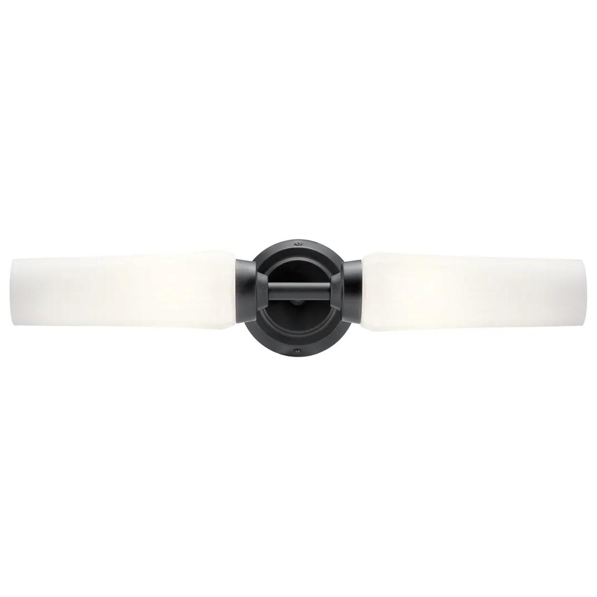 Truby 20 In 2-Lights Bathroom Vanity Light With Satin Etched Cased Opal Glass, Black Finish - Bees Lighting