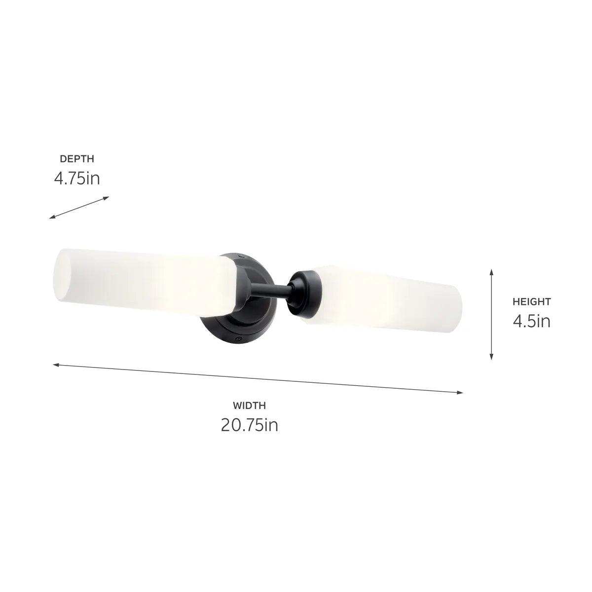 Truby 20 In 2-Lights Bathroom Vanity Light With Satin Etched Cased Opal Glass, Black Finish - Bees Lighting