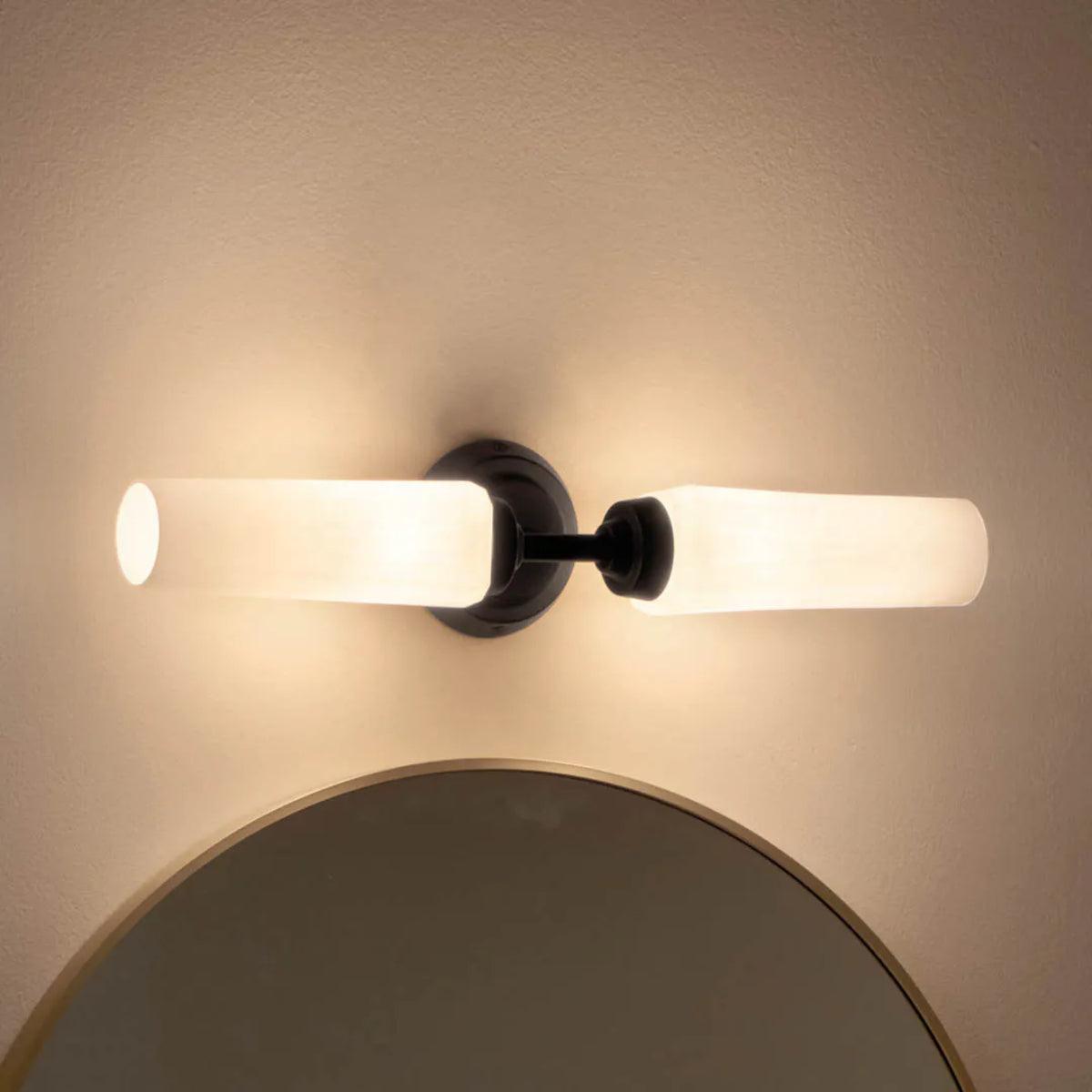 Truby 20 In 2-Lights Bathroom Vanity Light With Satin Etched Cased Opal Glass, Black Finish - Bees Lighting