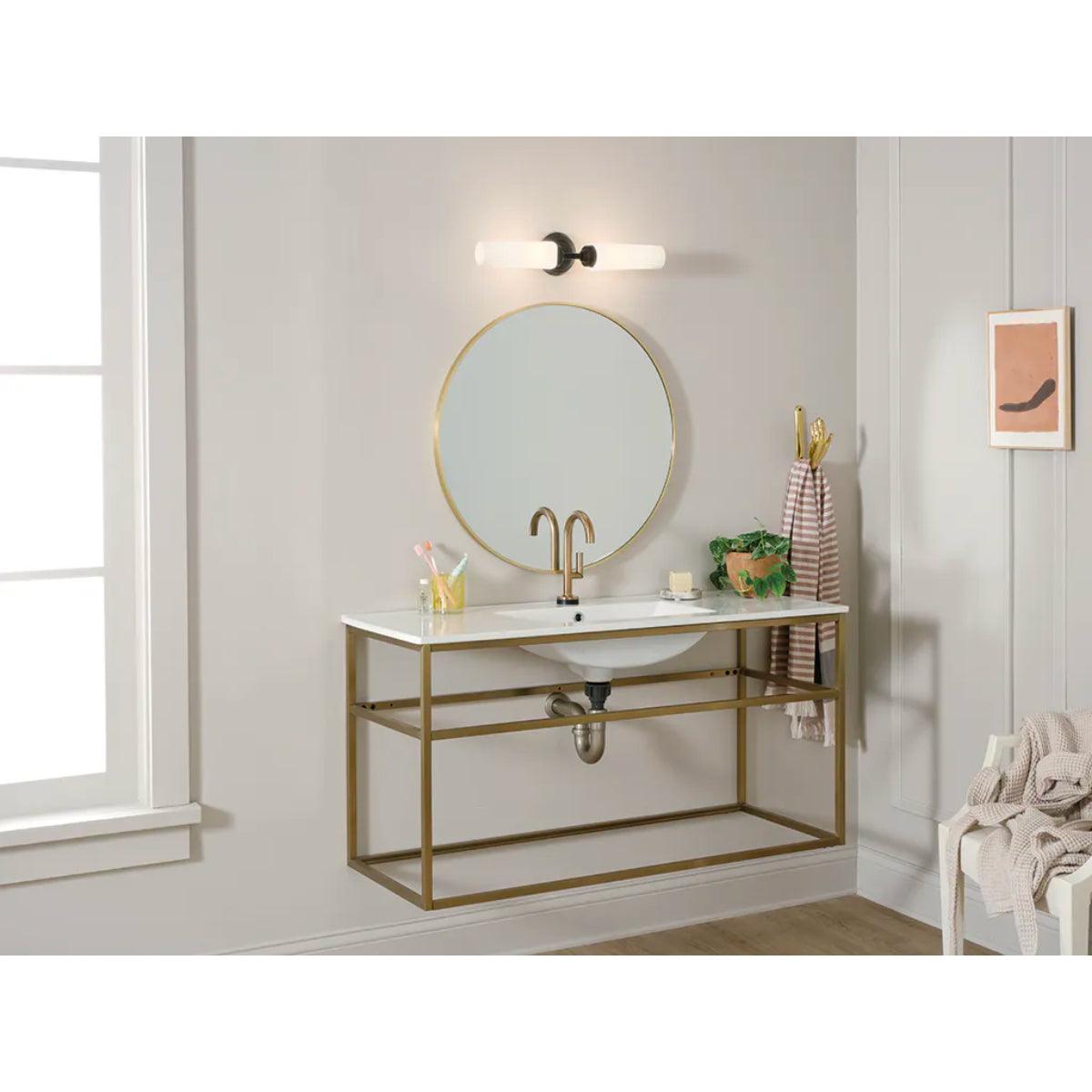 Truby 20 In 2-Lights Bathroom Vanity Light With Satin Etched Cased Opal Glass, Black Finish - Bees Lighting