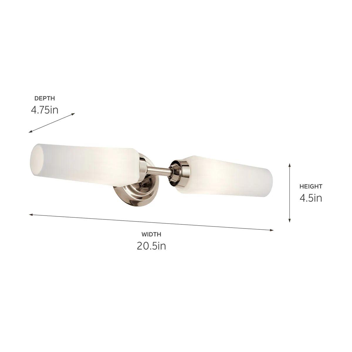 Truby 20 In 2-Lights Bathroom Vanity Light With Satin Etched Cased Opal Glass, Polished Nickel Finish - Bees Lighting