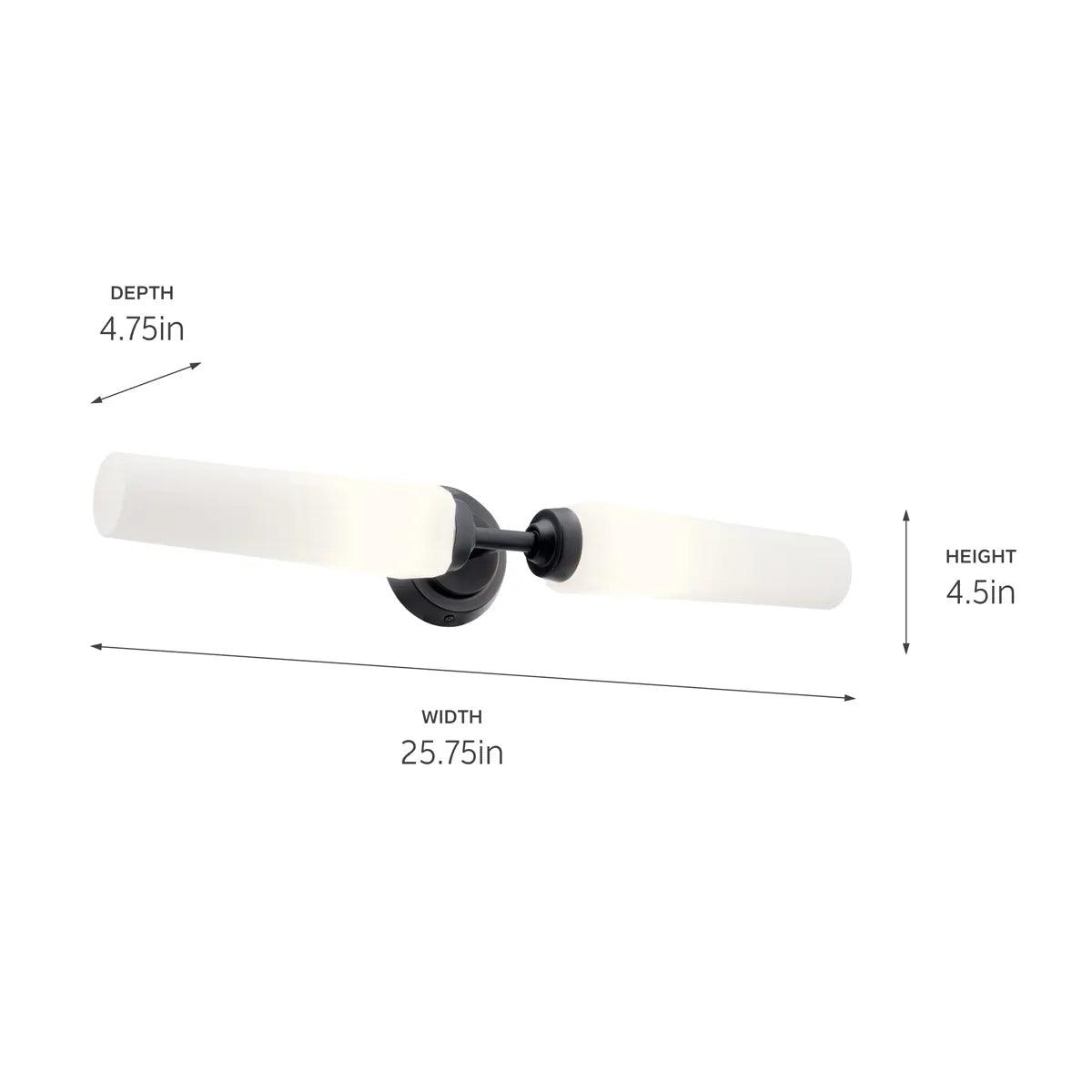Truby 25 In 2-Lights Bathroom Vanity Light With Satin Etched Cased Opal Glass, Black Finish - Bees Lighting