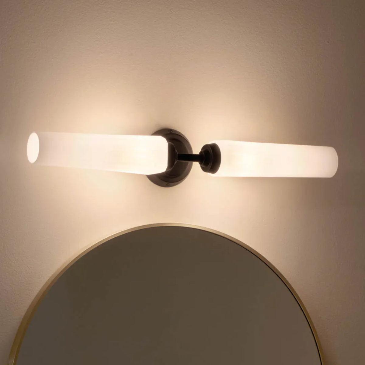 Truby 25 In 2-Lights Bathroom Vanity Light With Satin Etched Cased Opal Glass, Black Finish - Bees Lighting