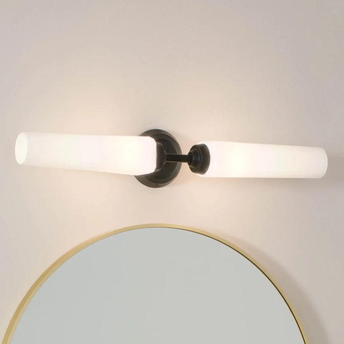 Truby 25 In 2-Lights Bathroom Vanity Light With Satin Etched Cased Opal Glass, Black Finish - Bees Lighting