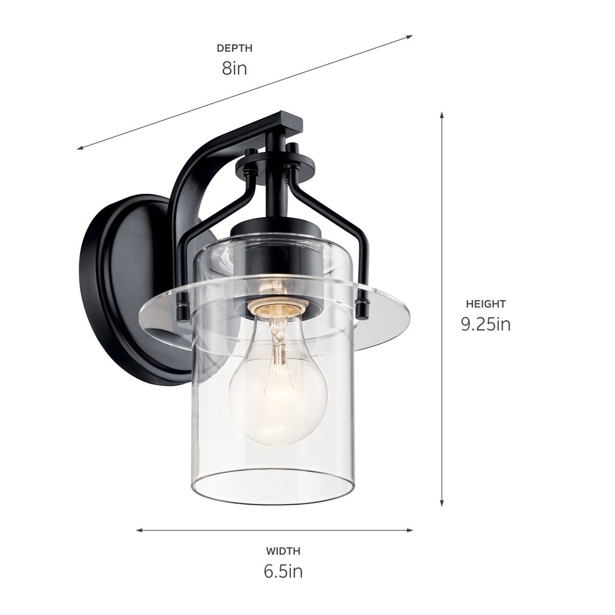 Everett 9 in. Armed Sconce Black finish - Bees Lighting