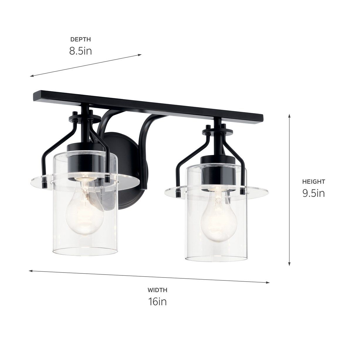 Everett 16 in. 2 Lights Vanity Light Black finish - Bees Lighting