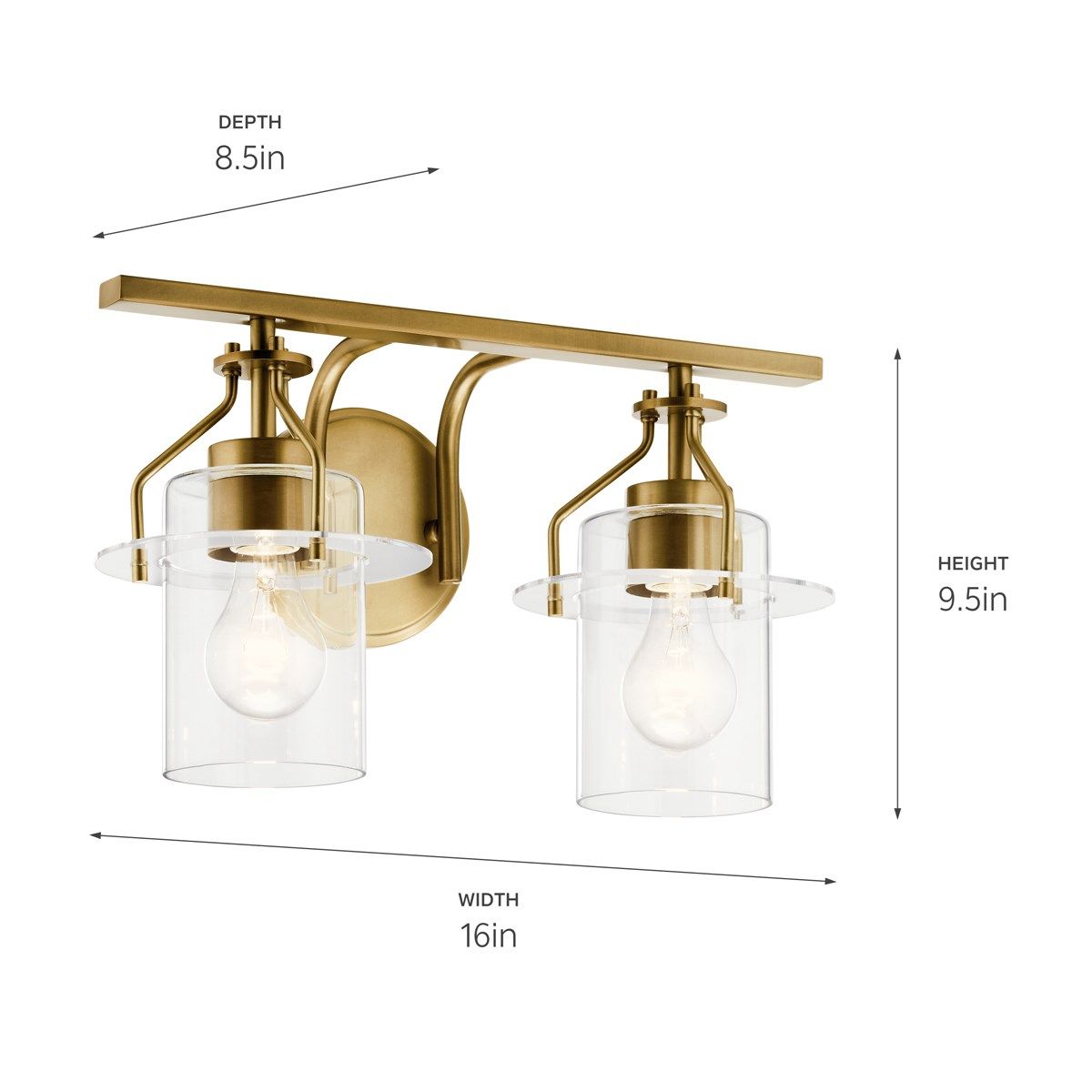 Everett 16 in. 2 Lights Vanity Light Brushed Brass finish - Bees Lighting