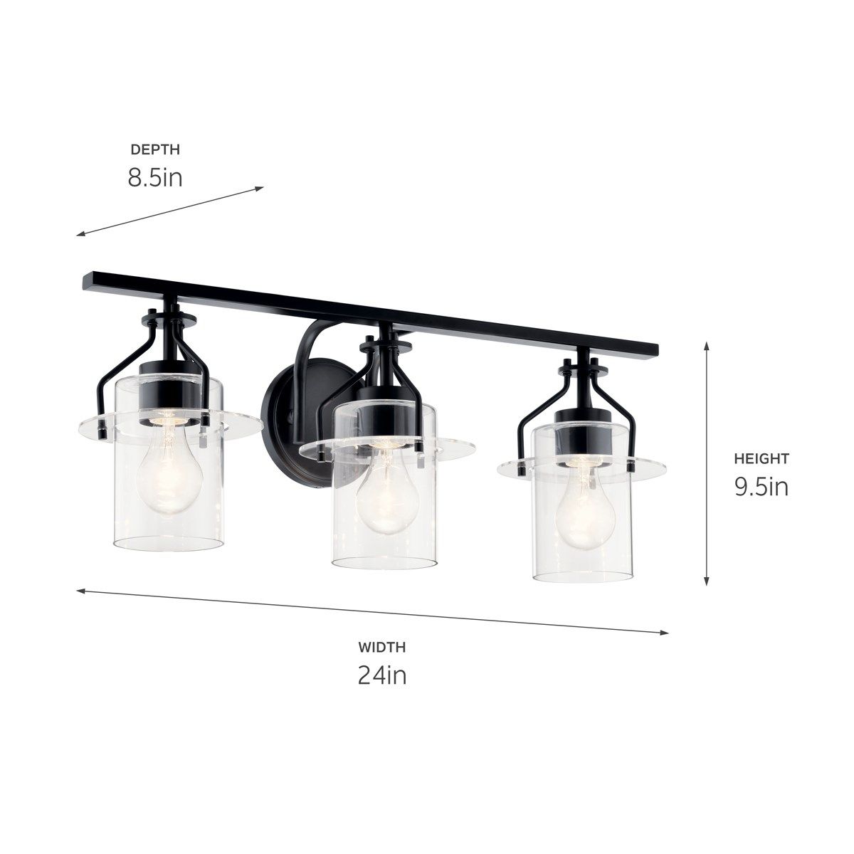 Everett 24 in. 3 Lights Vanity Light Black finish - Bees Lighting
