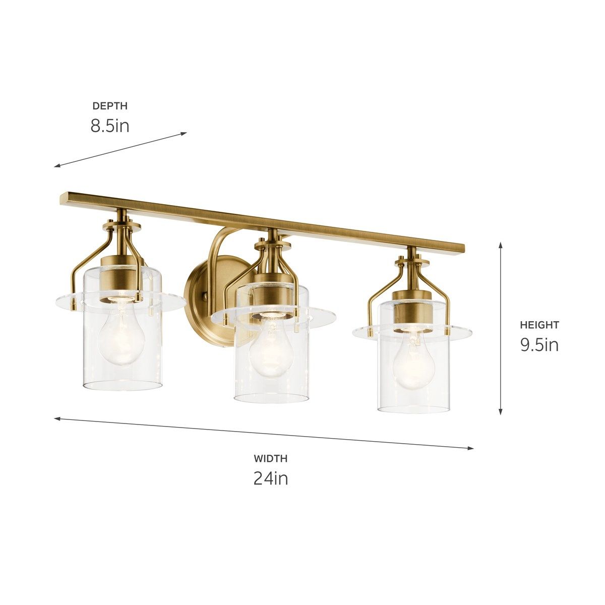 Everett 24 in. 3 Lights Vanity Light Brushed Brass finish - Bees Lighting