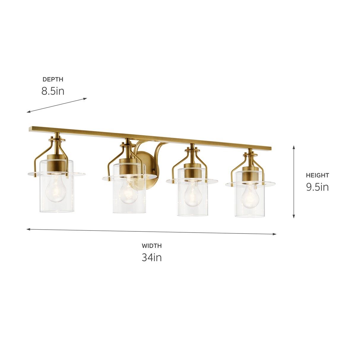 Everett 34 in. 4 Lights Vanity Light Brushed Brass finish - Bees Lighting