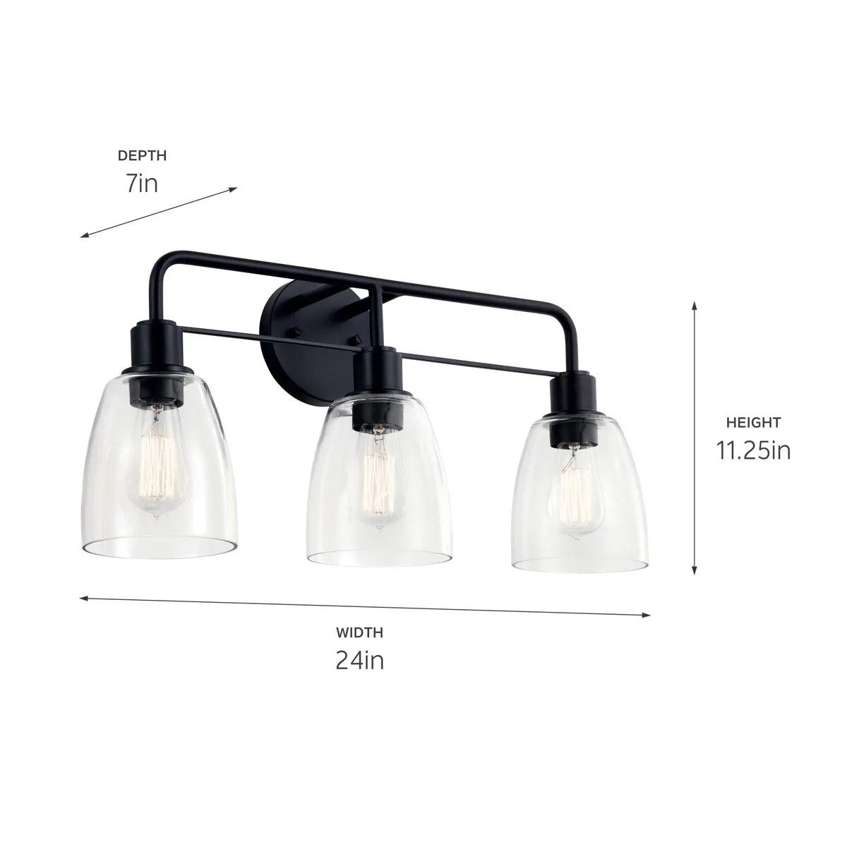 Meller 24 In 3-Lights Bathroom Vanity Light, Black Finish - Bees Lighting