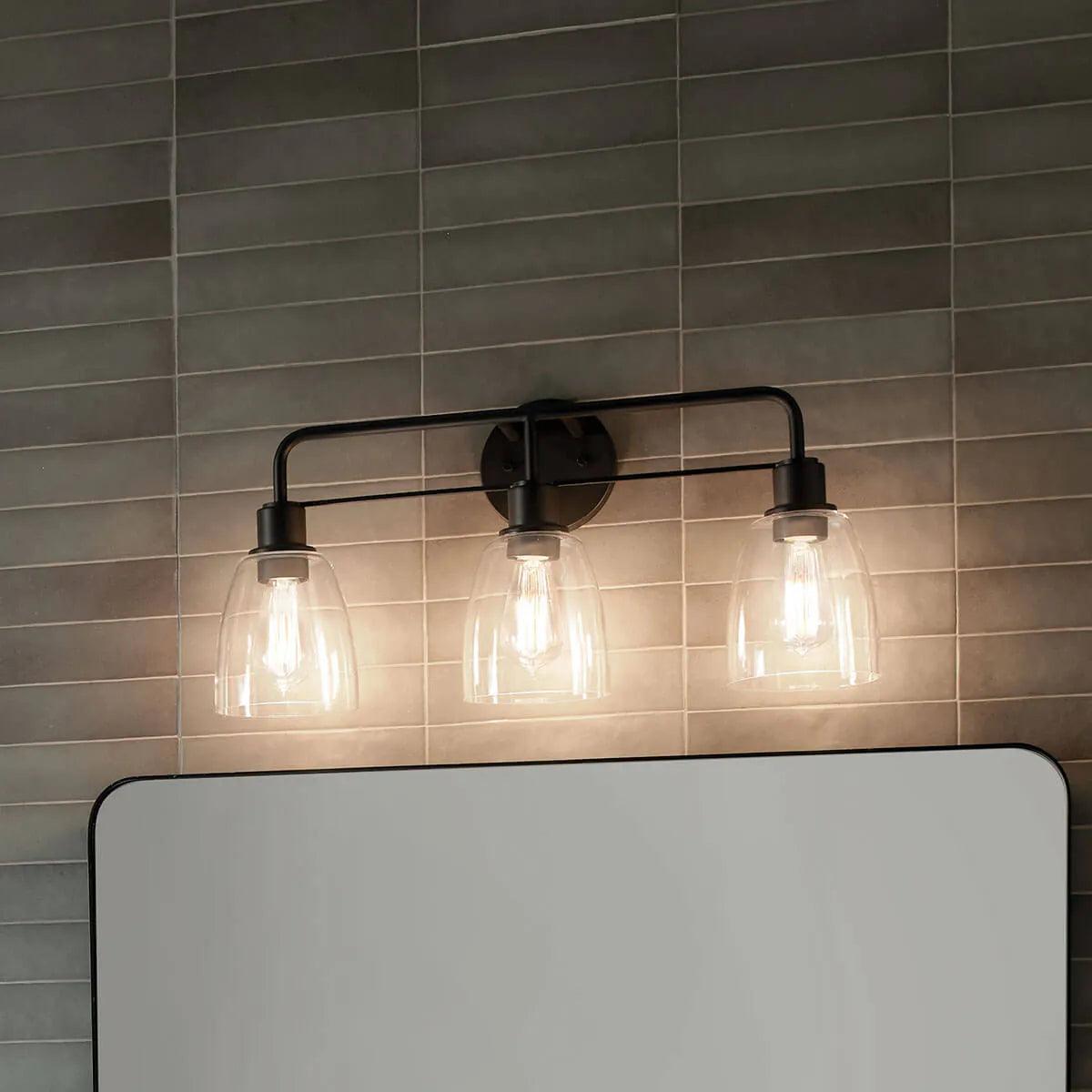 Meller 24 In 3-Lights Bathroom Vanity Light, Black Finish - Bees Lighting