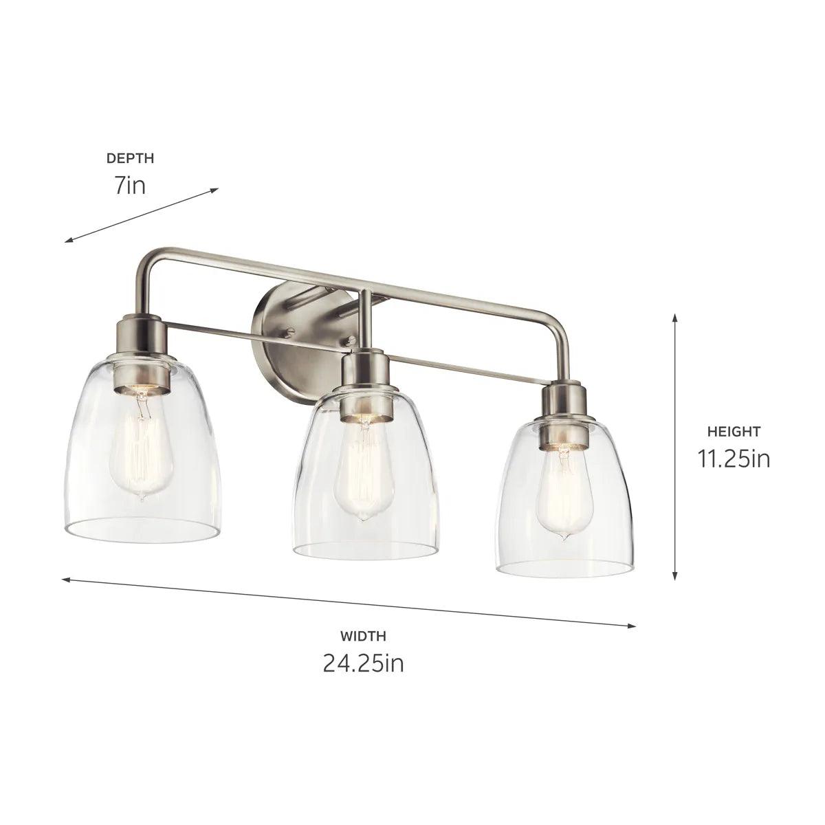Meller 24 In 3-Lights Bathroom Vanity Light, Brushed Nickel Finish - Bees Lighting