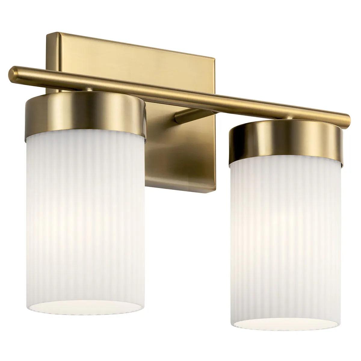 Ciona 15 In 2-Lights Bathroom Vanity Light With Satin Etched Cased Opal Glass, Gold Finish - Bees Lighting